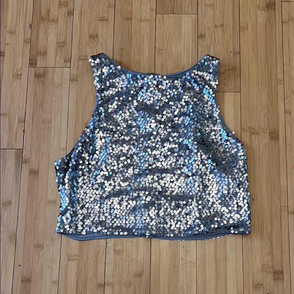 Express Silver Sequin Crop Tank Top